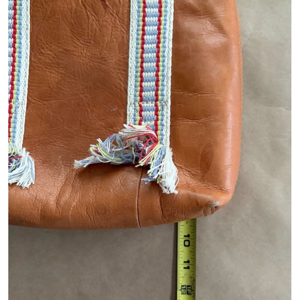 Madewell Tan Leather Transport Tote Woven Tassel Straps Boho Fringe Hipster - Picture 12 of 13